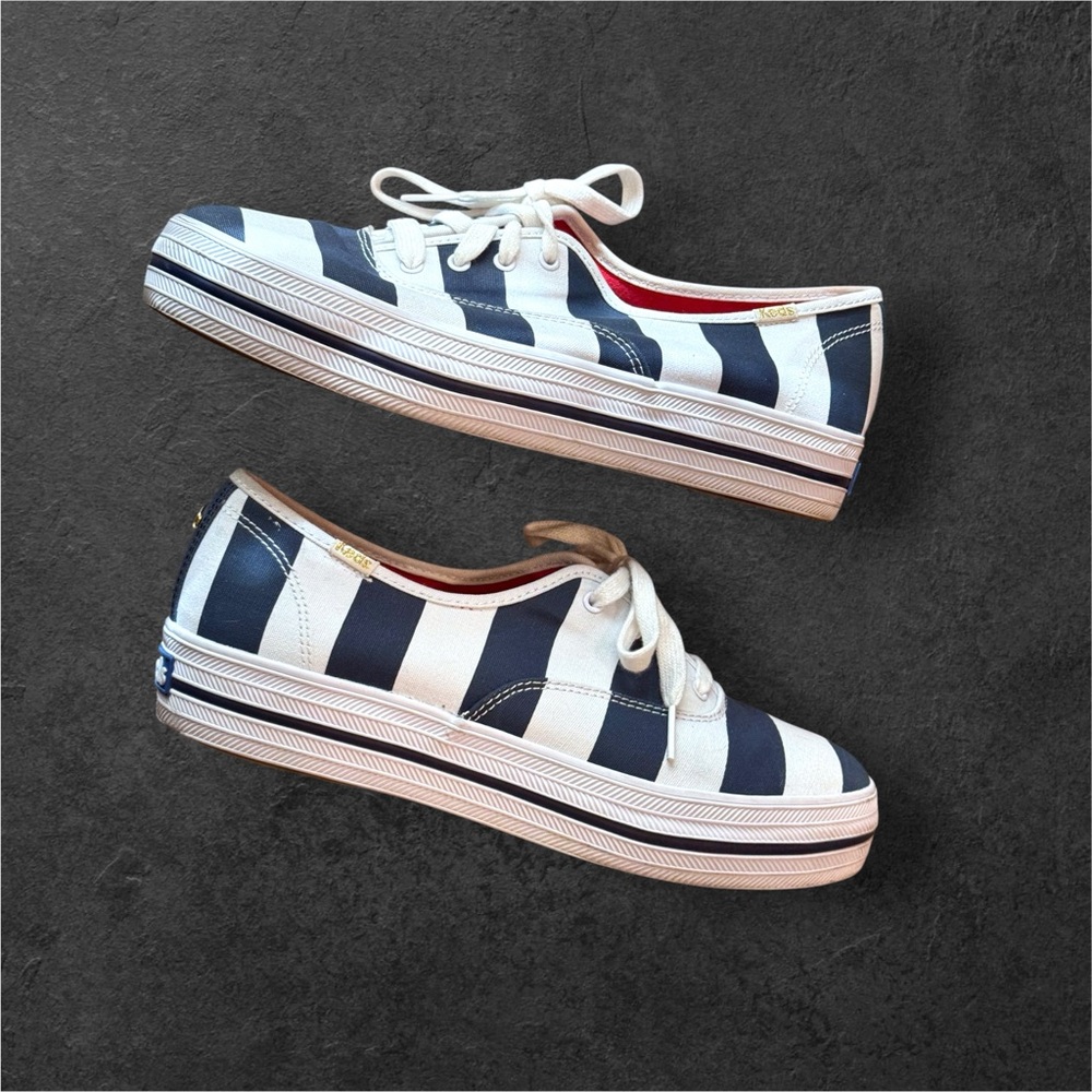 Keds x Kate Spade New York Navy & White Striped Canvas Sneakers Size 9 - Picture 4 of 7